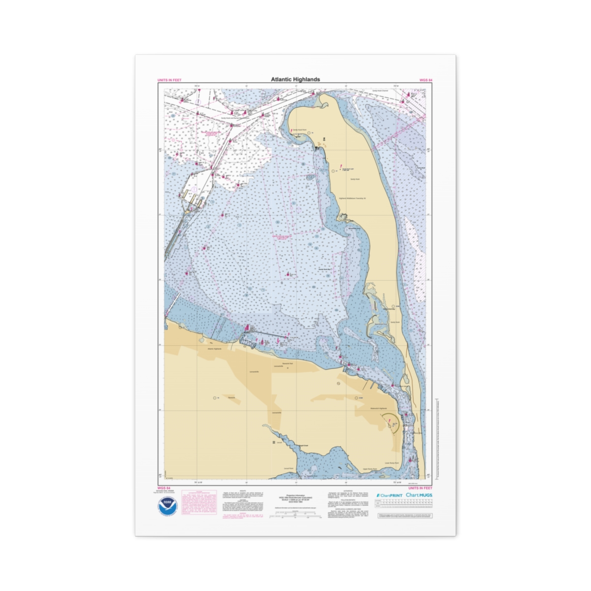 Canvas Custom Chart of Atlantic Highlands - NOAA Nautical Chart 22" x 34"