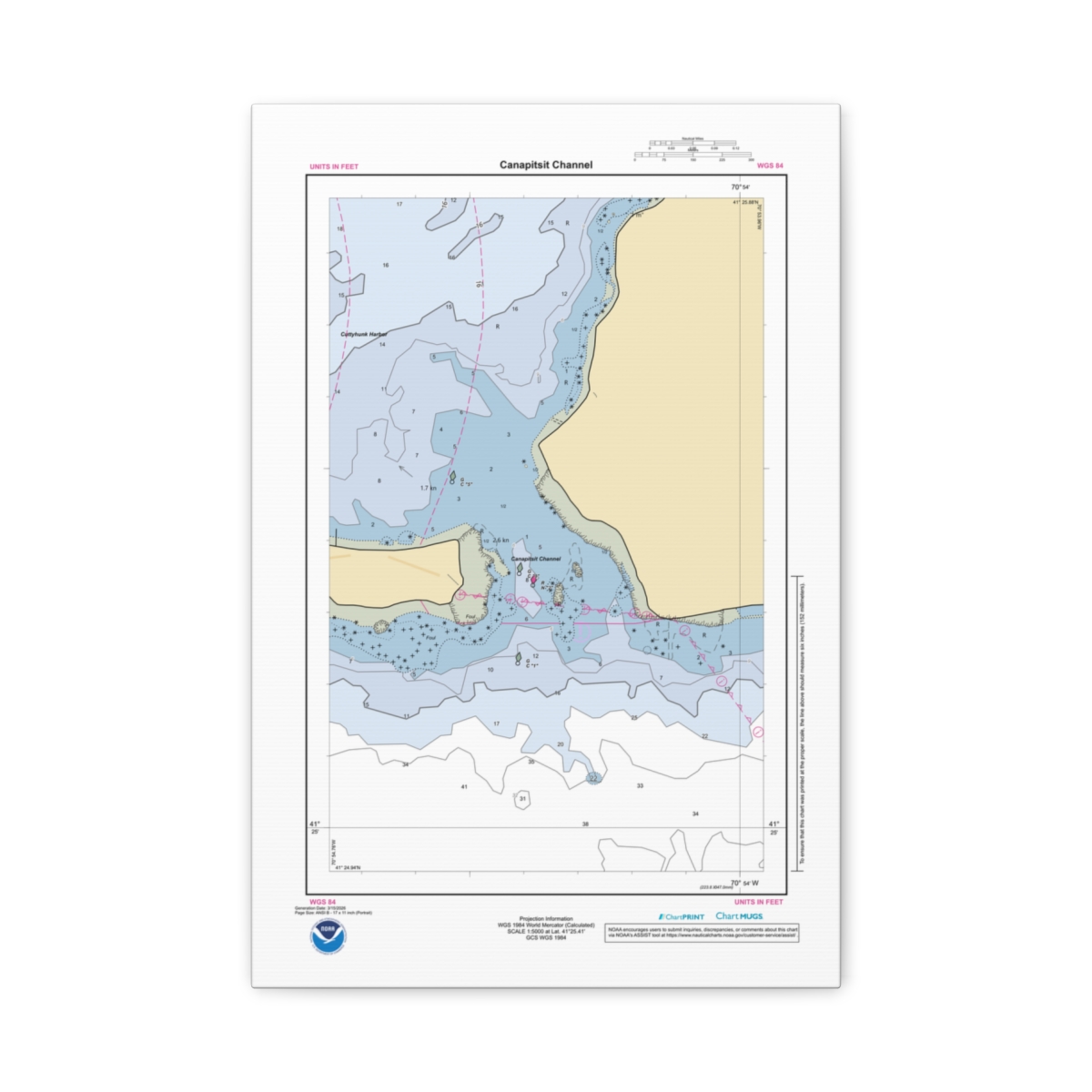 Canvas Custom Chart of Canapitsit Channel - NOAA Nautical Chart 12″ x 18″ (Vertical)