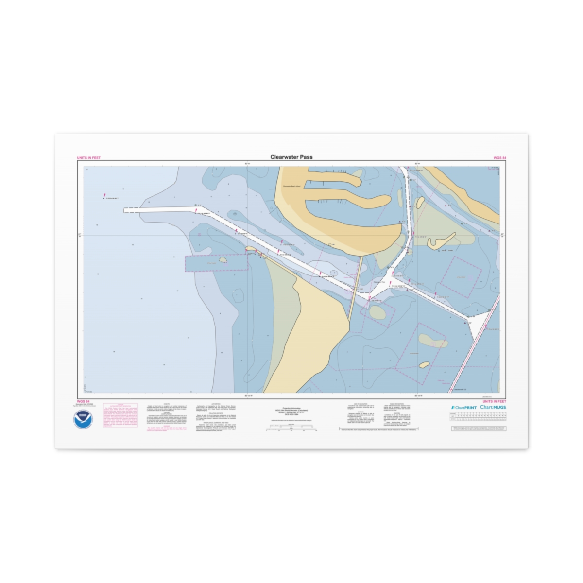 Canvas Custom Chart of Clearwater Pass - NOAA Nautical Chart 34" x 22"