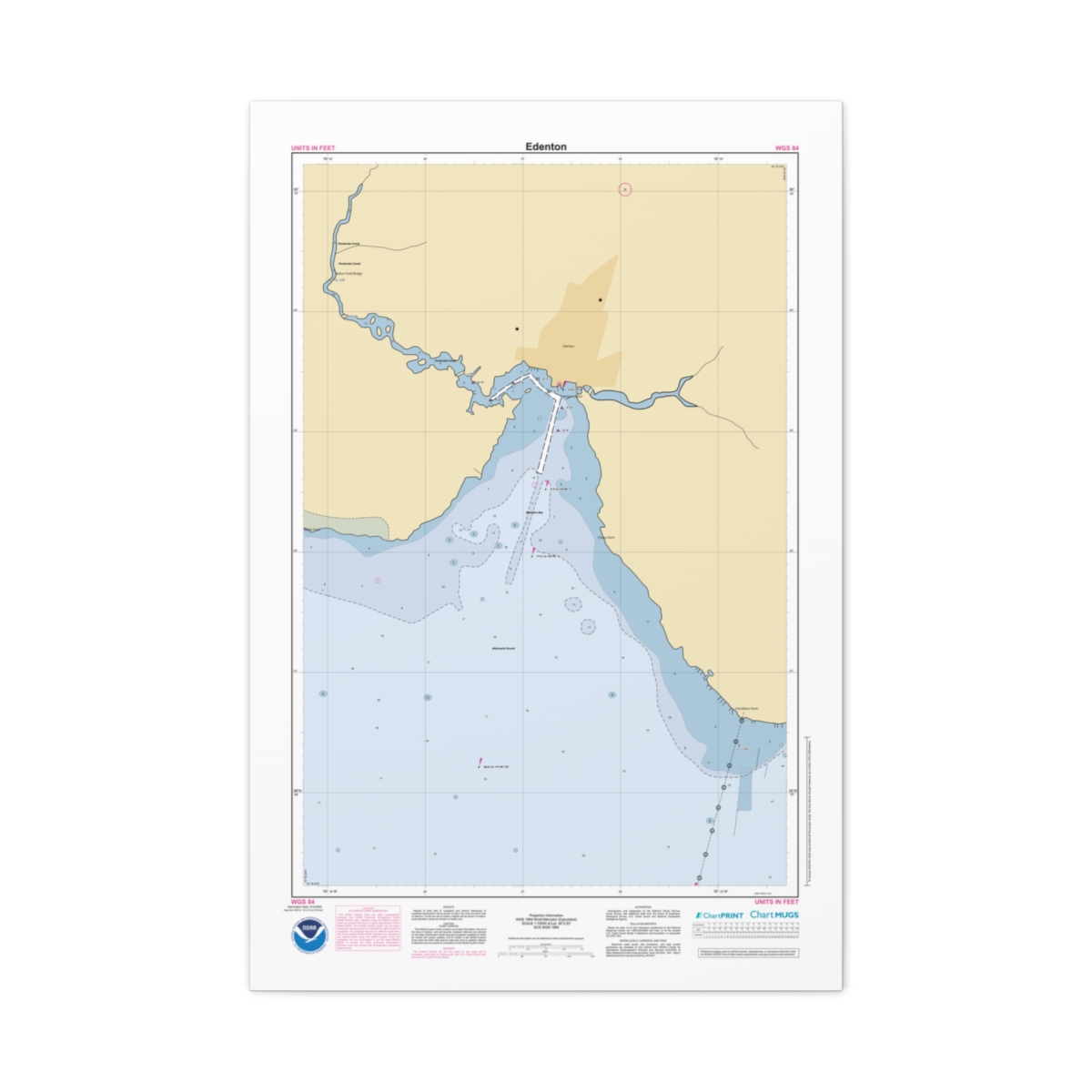 Canvas Custom Chart of Edenton - NOAA Nautical Chart 22" x 34"