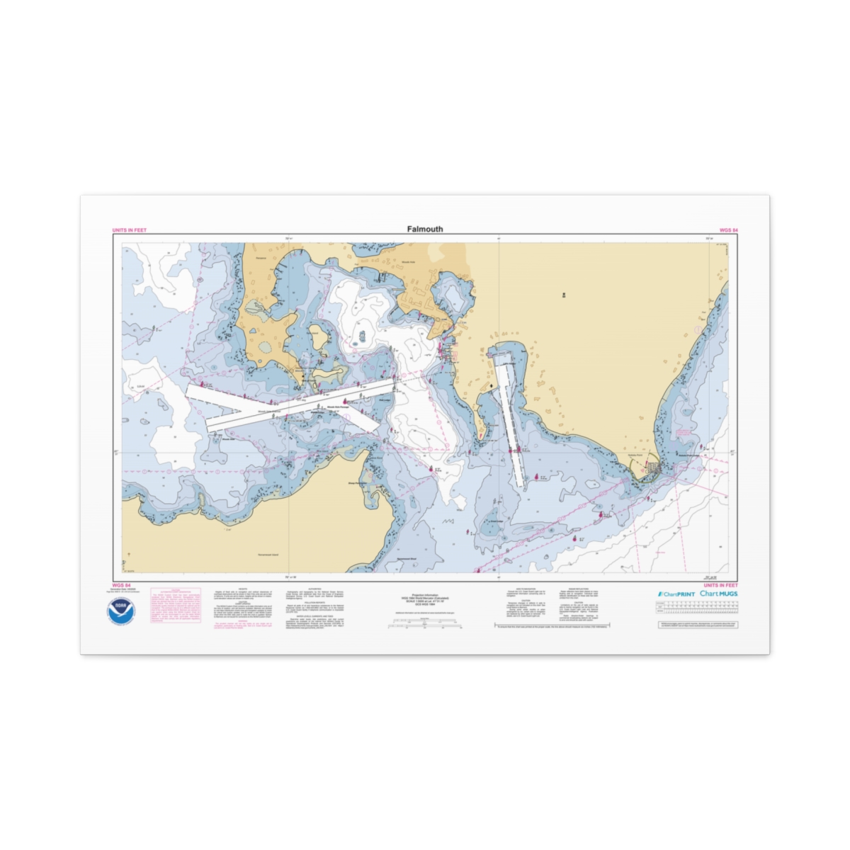 Canvas Custom Chart of Falmouth - NOAA Nautical Chart 34" x 22"