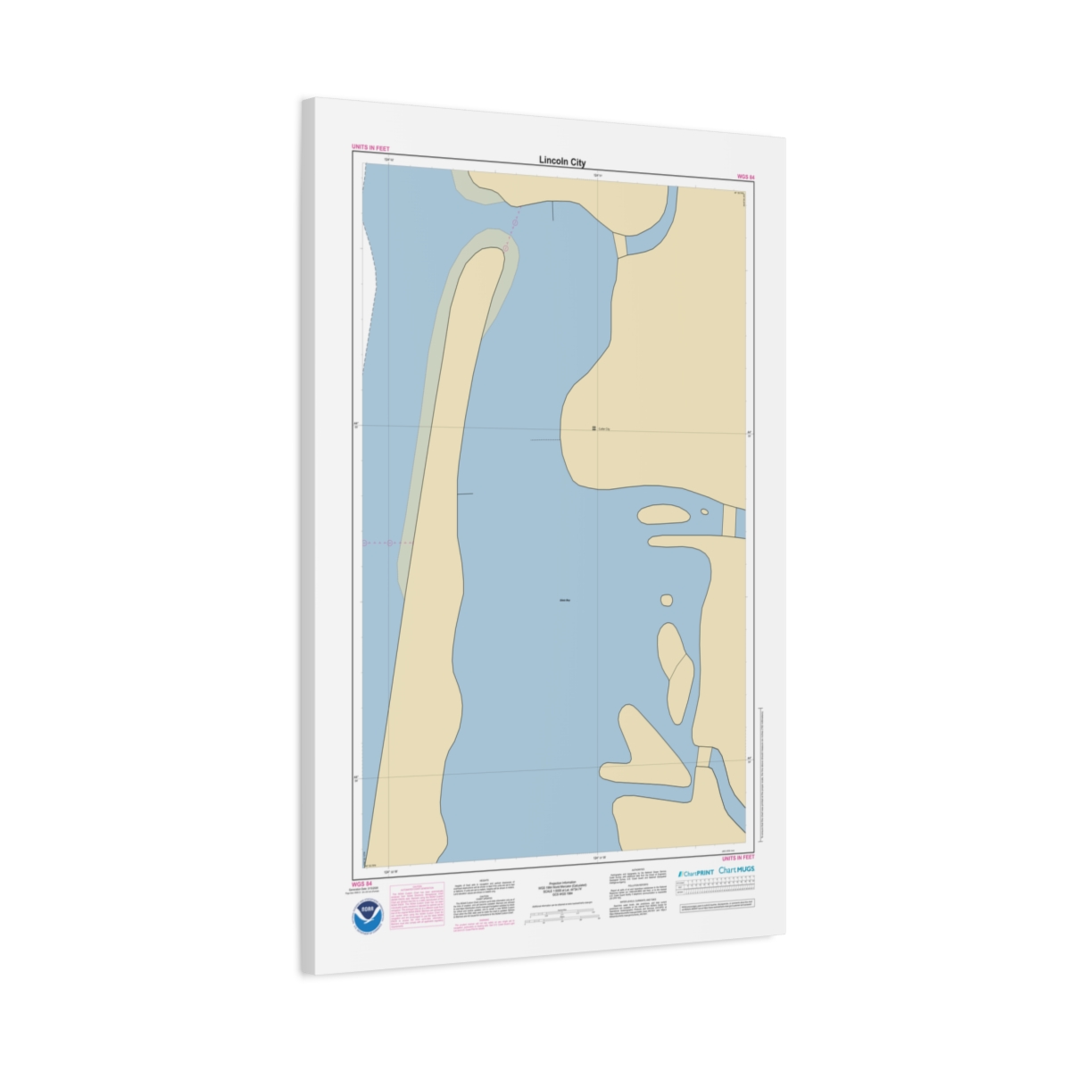 Canvas Custom Chart of Lincoln City - NOAA Nautical Chart 22" x 34"