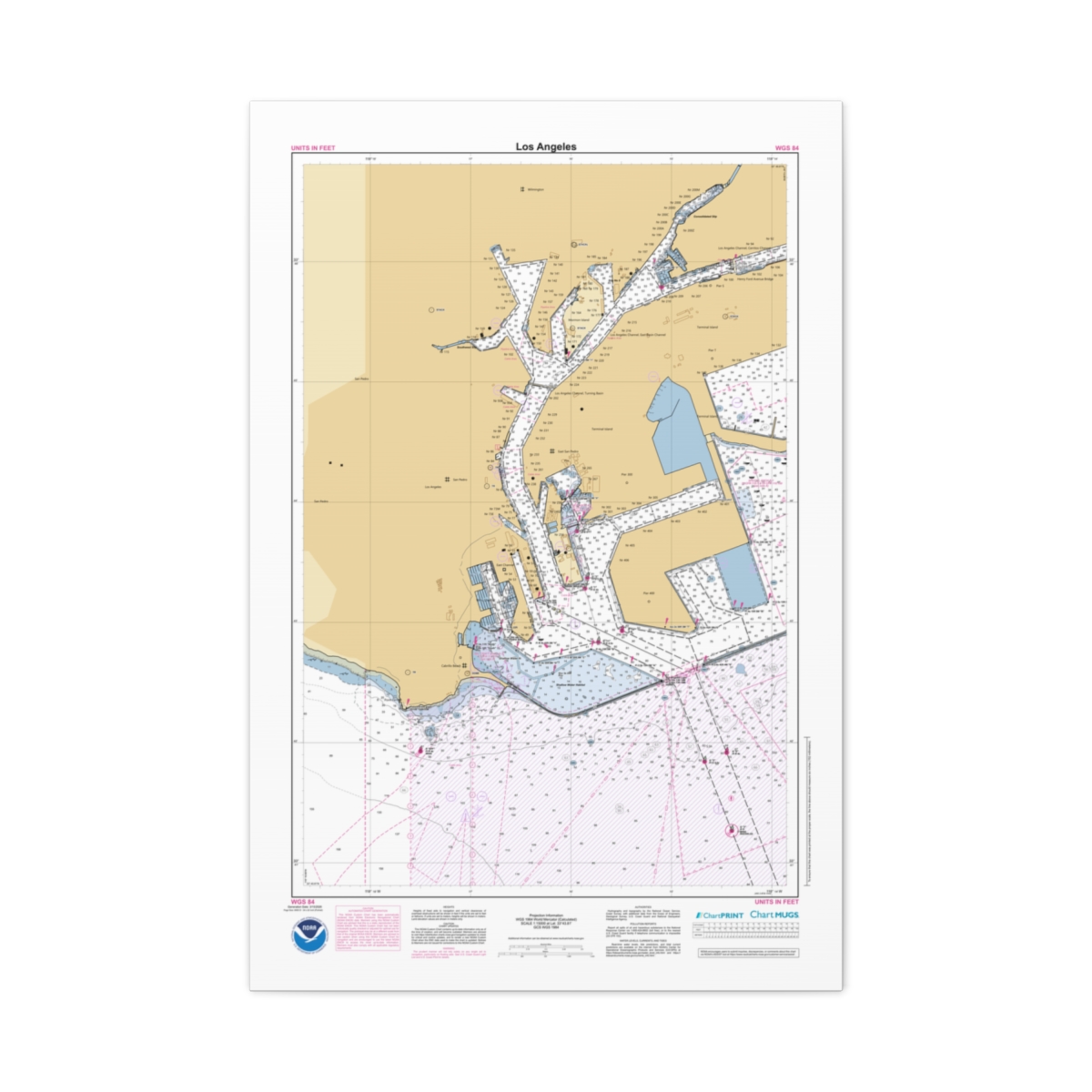 Canvas Custom Chart of Los Angeles - NOAA Nautical Chart 24" x 36" (Vertical)