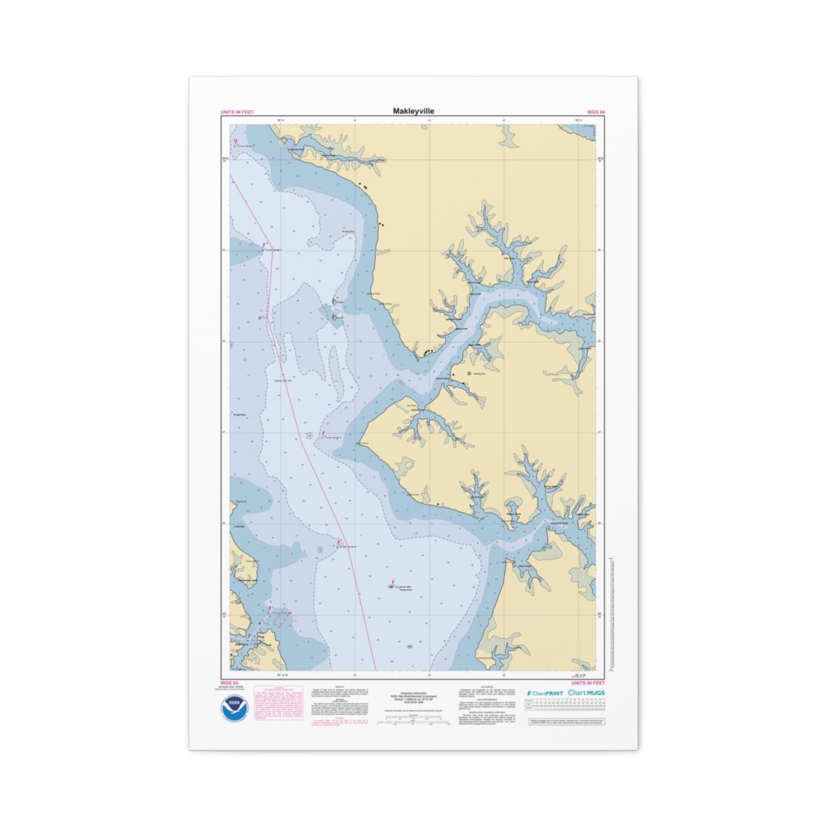 Canvas Custom Chart of Makleyville - NOAA Nautical Chart 22" x 34"