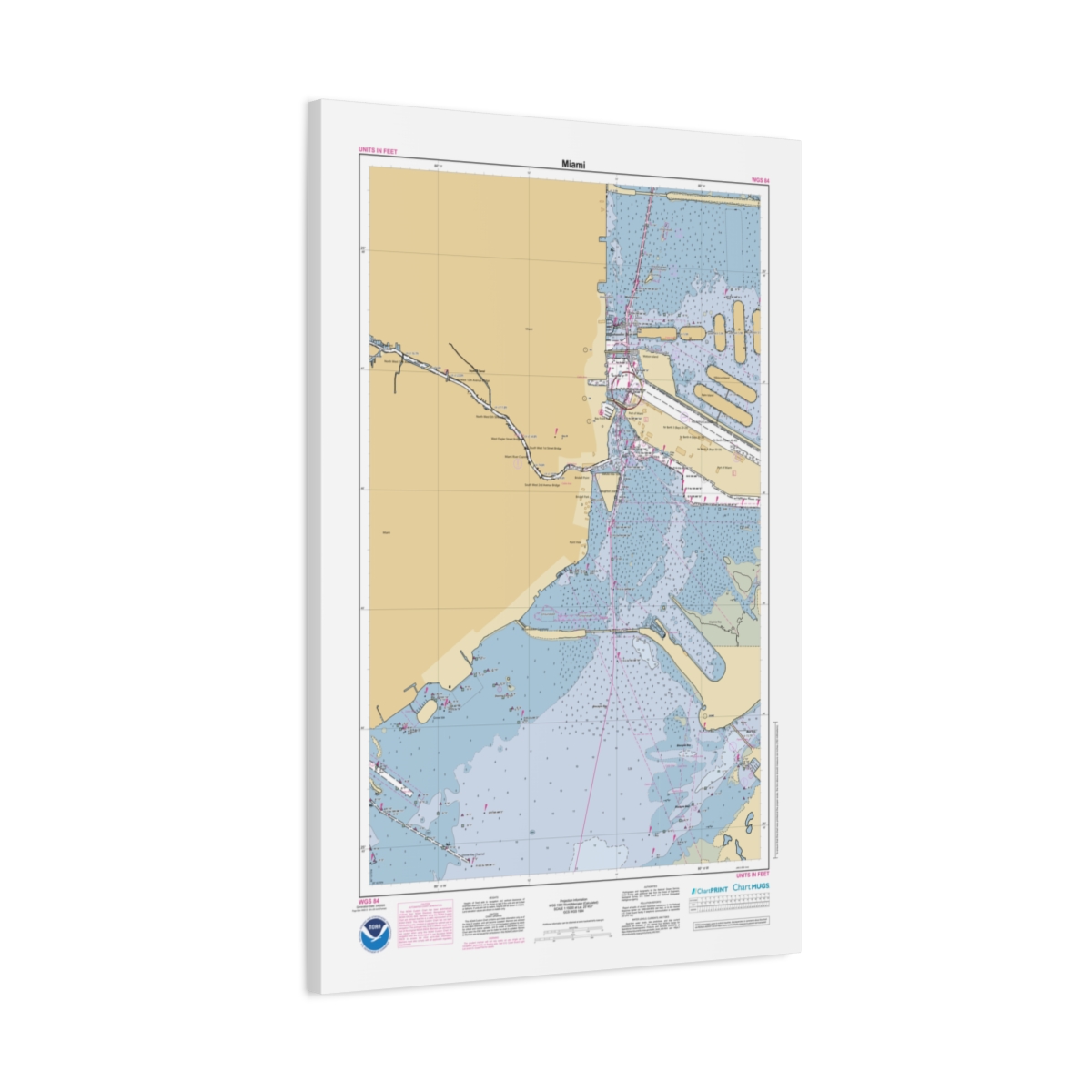Canvas Custom Chart of Miami - NOAA Nautical Chart 22" x 34"