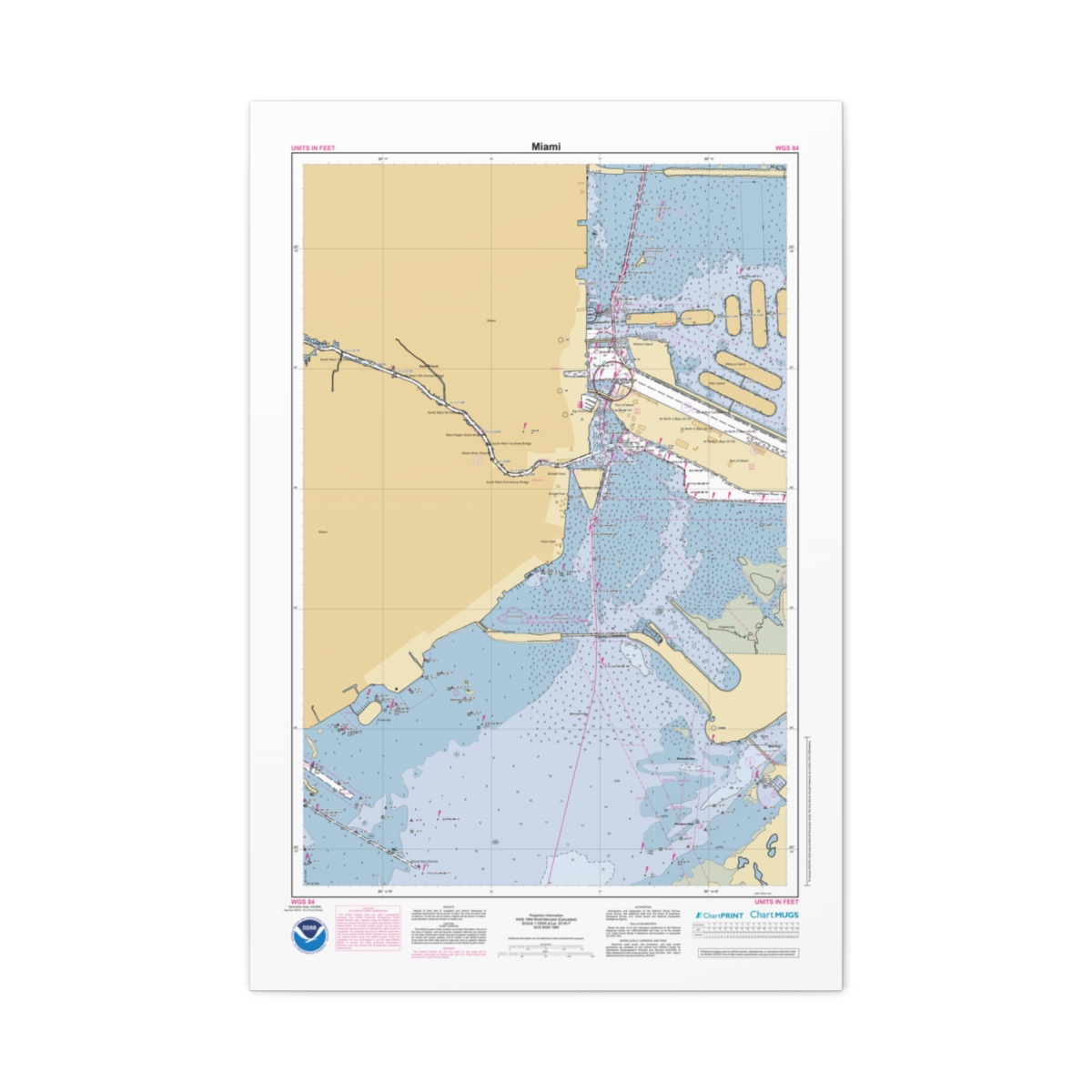 Canvas Custom Chart of Miami - NOAA Nautical Chart 22" x 34"