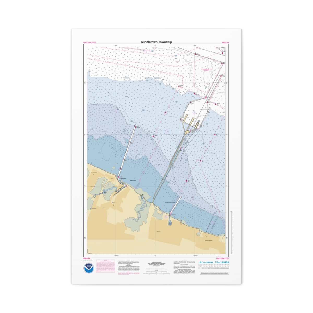 Canvas Custom Chart of Middletown Township - NOAA Nautical Chart 22" x 34"
