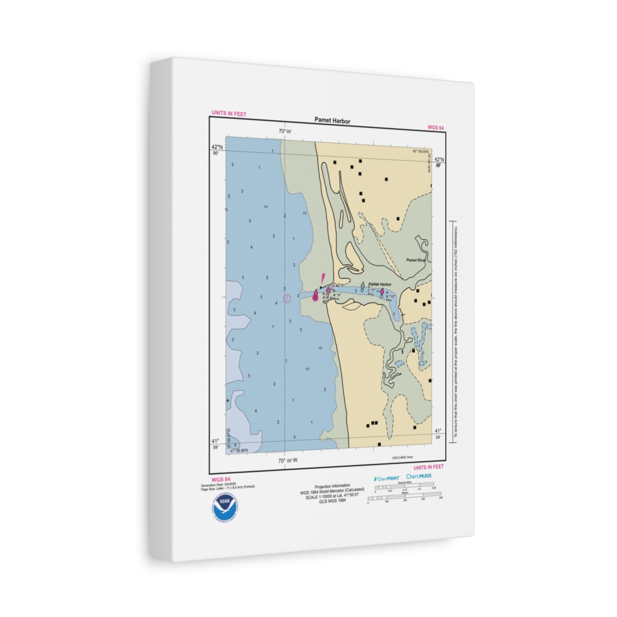 Canvas Custom Chart of Pamet Harbor - NOAA Nautical Chart 8.5" x 11"