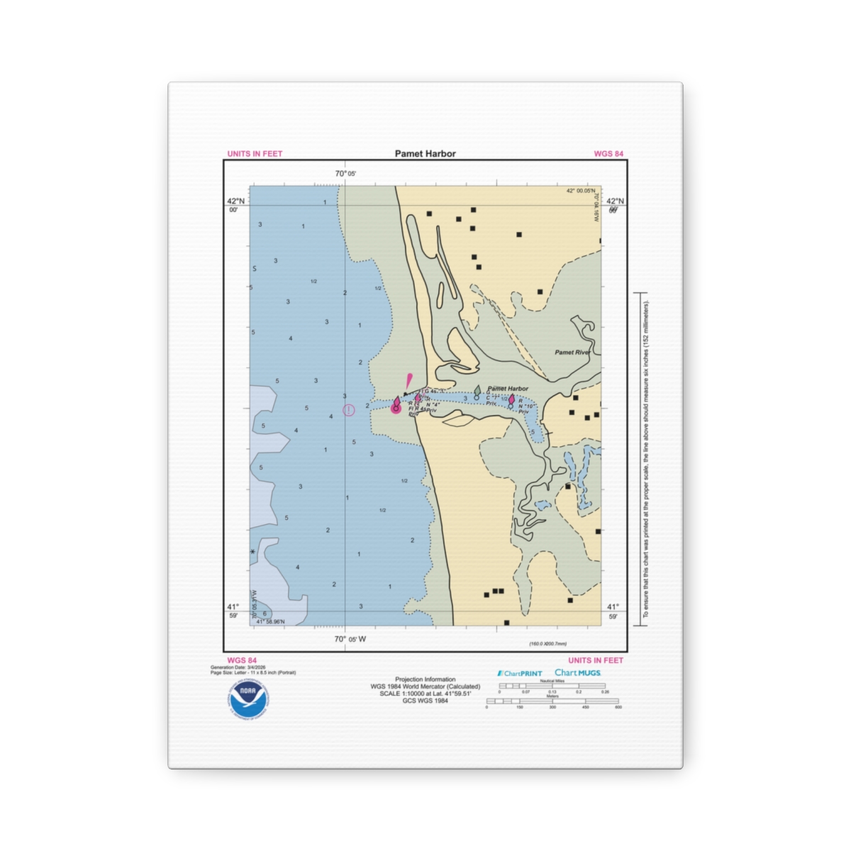 Canvas Custom Chart of Pamet Harbor - NOAA Nautical Chart 8.5" x 11"