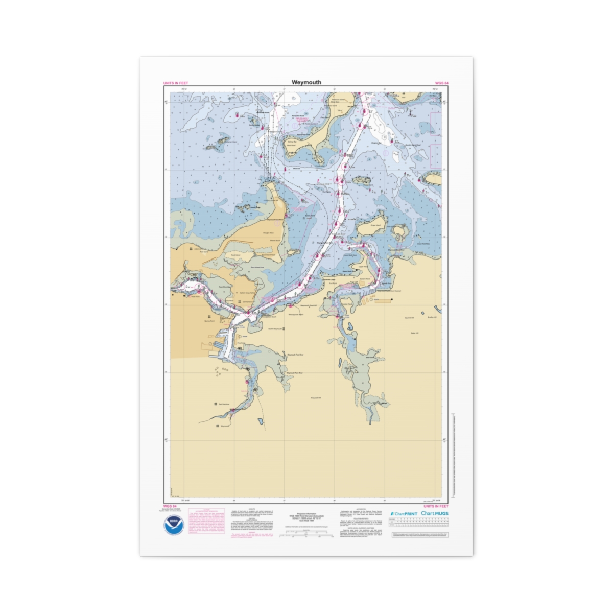 Canvas Custom Chart of Weymouth - NOAA Nautical Chart 22" x 34"