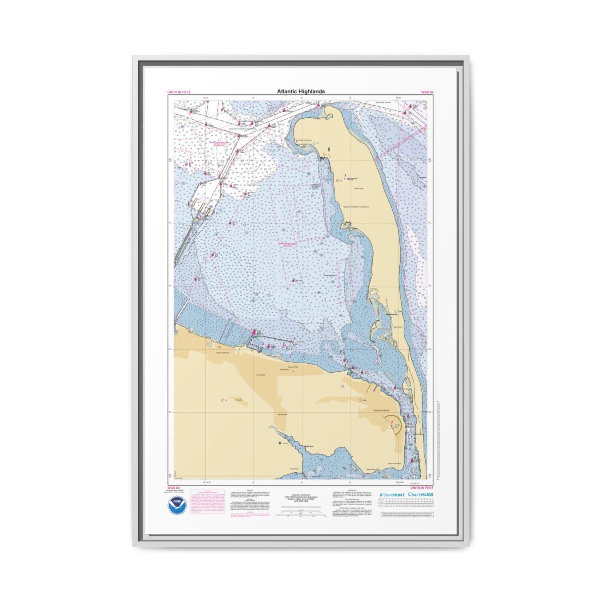 Canvas Framed Custom Chart of Atlantic Highlands - NOAA Nautical Chart 22" x 34"