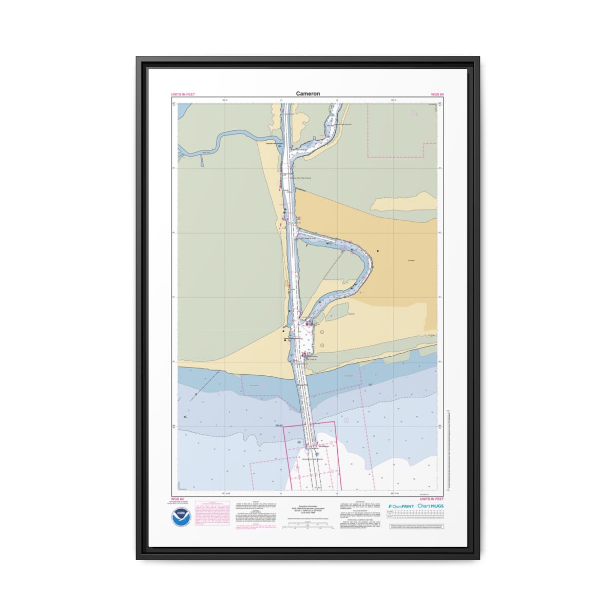 Canvas Framed Custom Chart of Cameron - NOAA Nautical Chart 22" x 34"