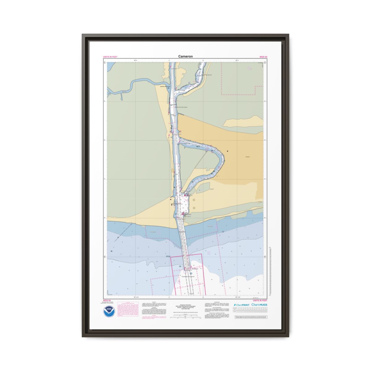Canvas Framed Custom Chart of Cameron - NOAA Nautical Chart 22" x 34"