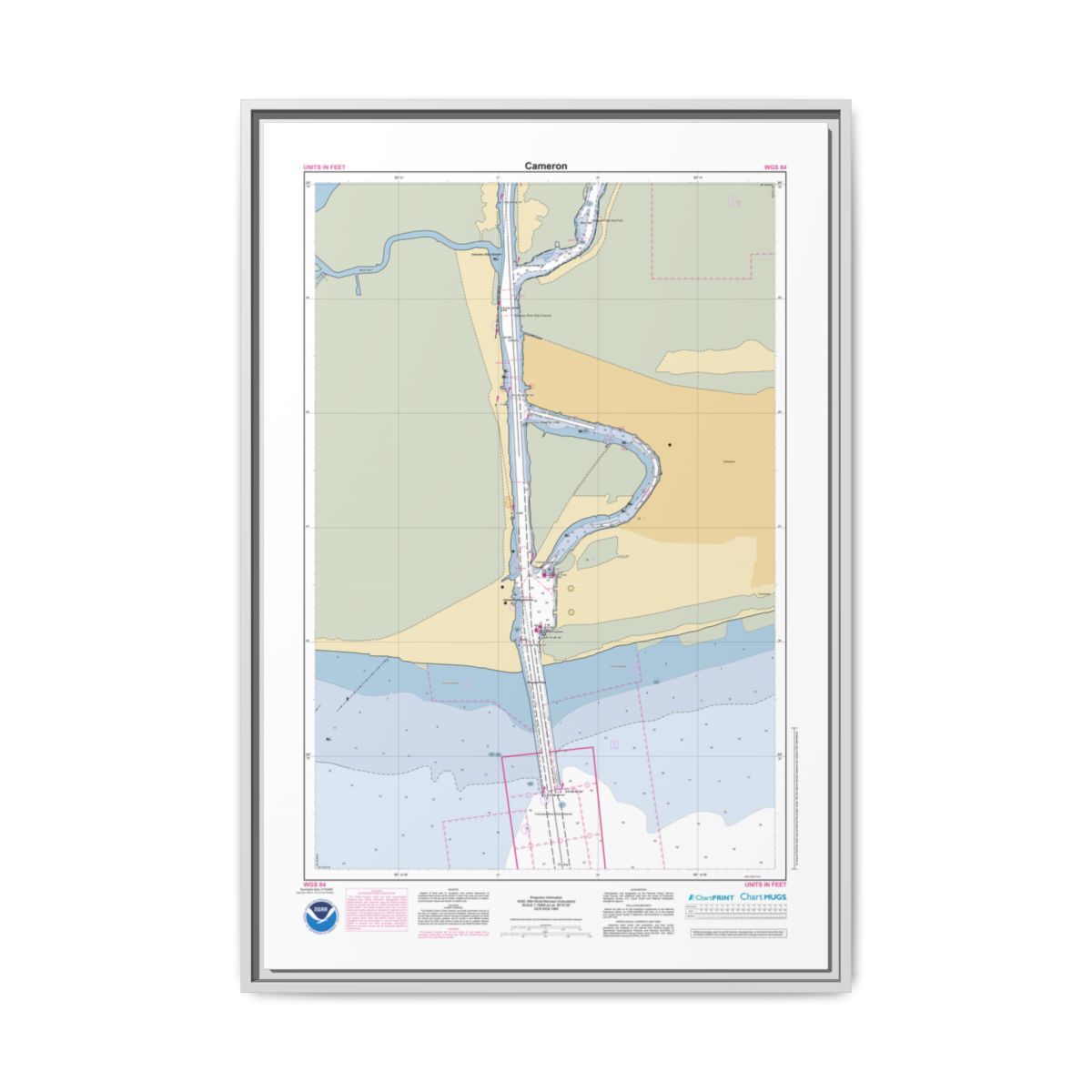 Canvas Framed Custom Chart of Cameron - NOAA Nautical Chart 22" x 34"