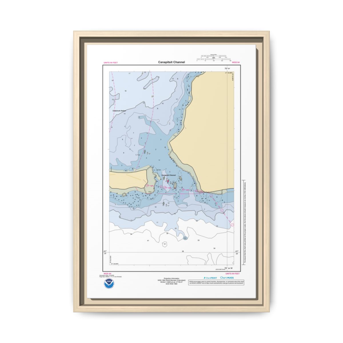 Canvas Framed Custom Chart of Canapitsit Channel - NOAA Nautical Chart 11" x 17"