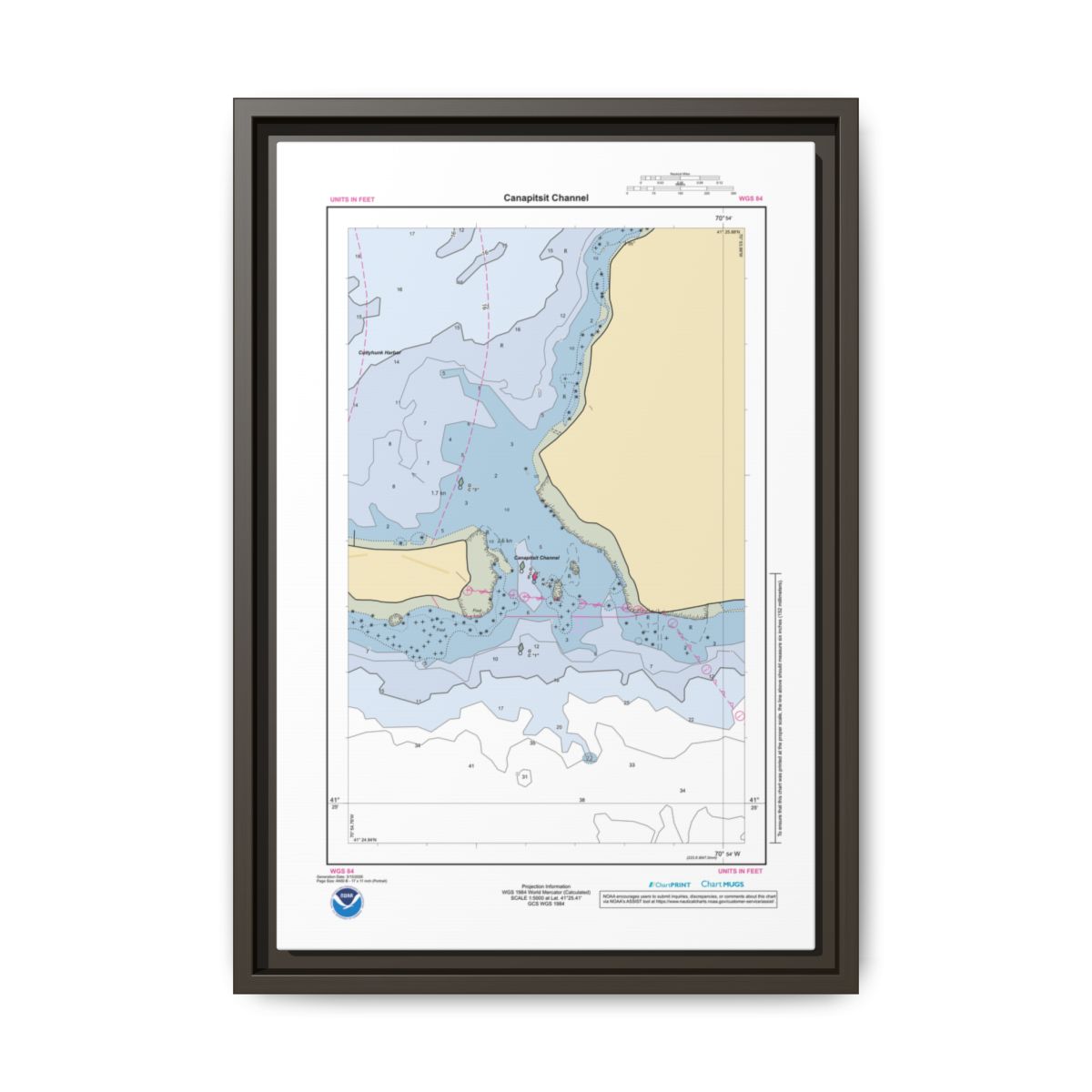 Canvas Framed Custom Chart of Canapitsit Channel - NOAA Nautical Chart 11" x 17"