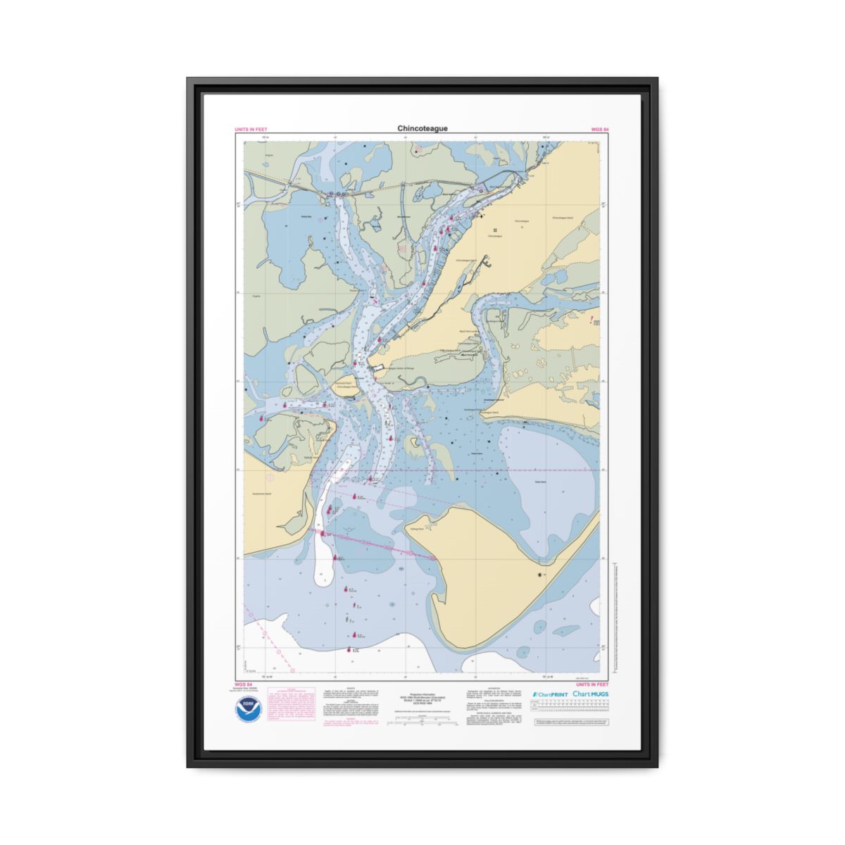 Canvas Framed Custom Chart of Chincoteague - NOAA Nautical Chart 22" x 34"
