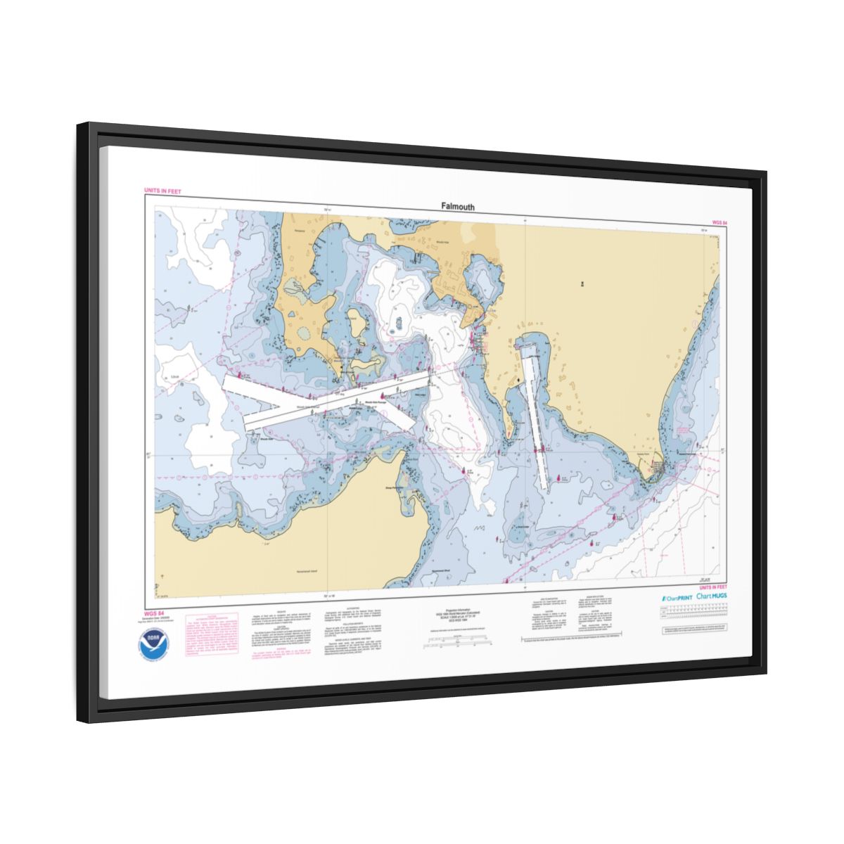 Canvas Framed Custom Chart of Falmouth - NOAA Nautical Chart 34" x 22"