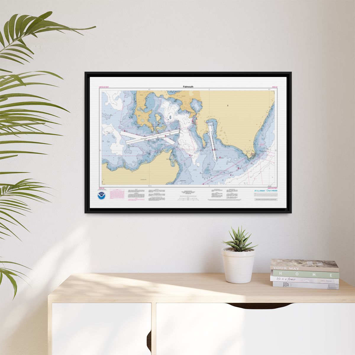 Canvas Framed Custom Chart of Falmouth - NOAA Nautical Chart 34" x 22"