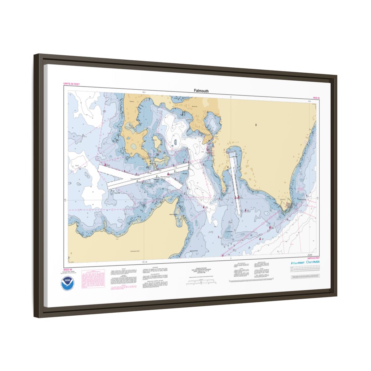 Canvas Framed Custom Chart of Falmouth - NOAA Nautical Chart 34" x 22"