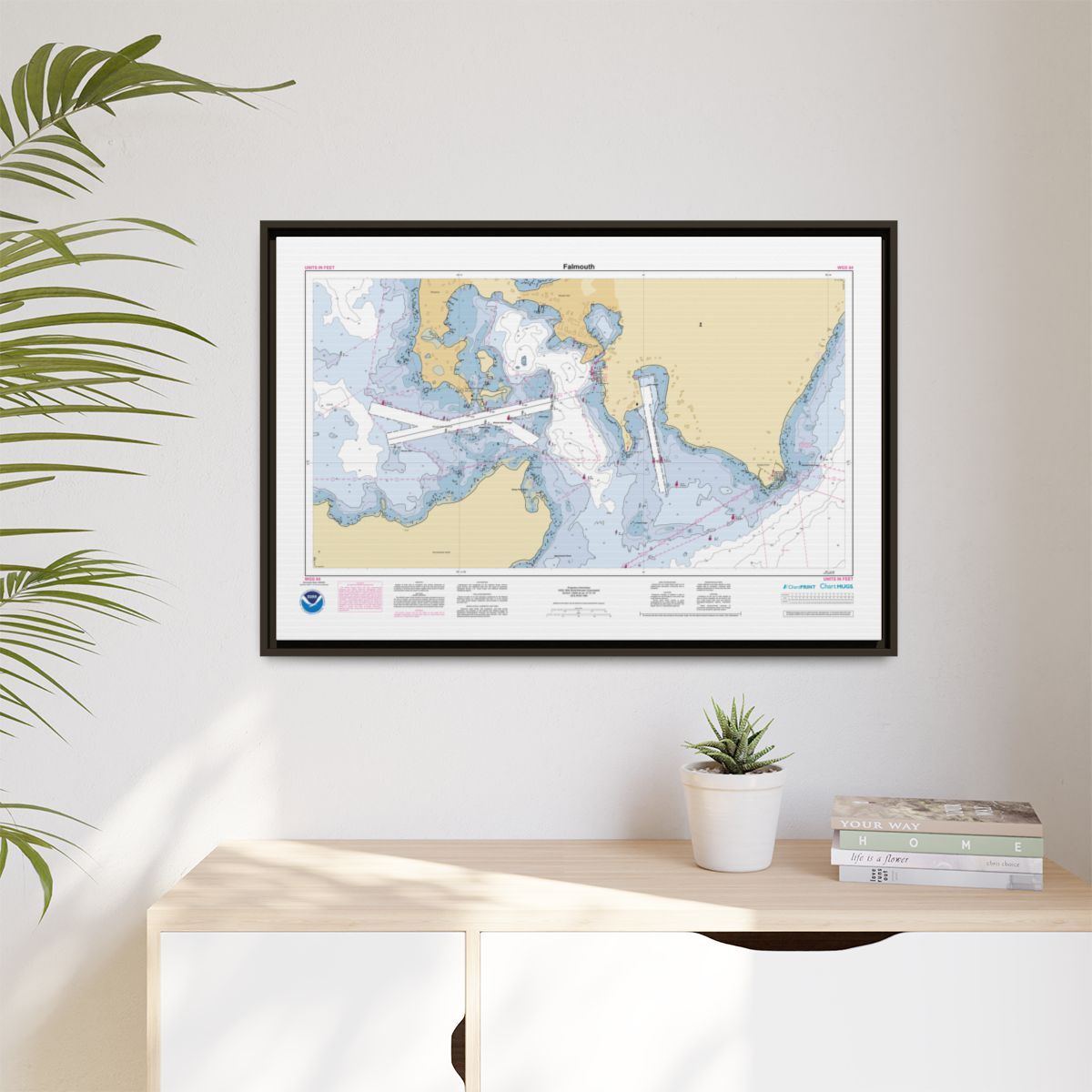 Canvas Framed Custom Chart of Falmouth - NOAA Nautical Chart 34" x 22"