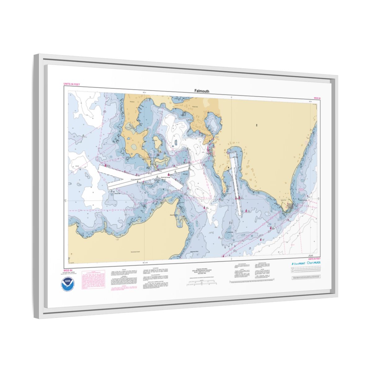 Canvas Framed Custom Chart of Falmouth - NOAA Nautical Chart 34" x 22"