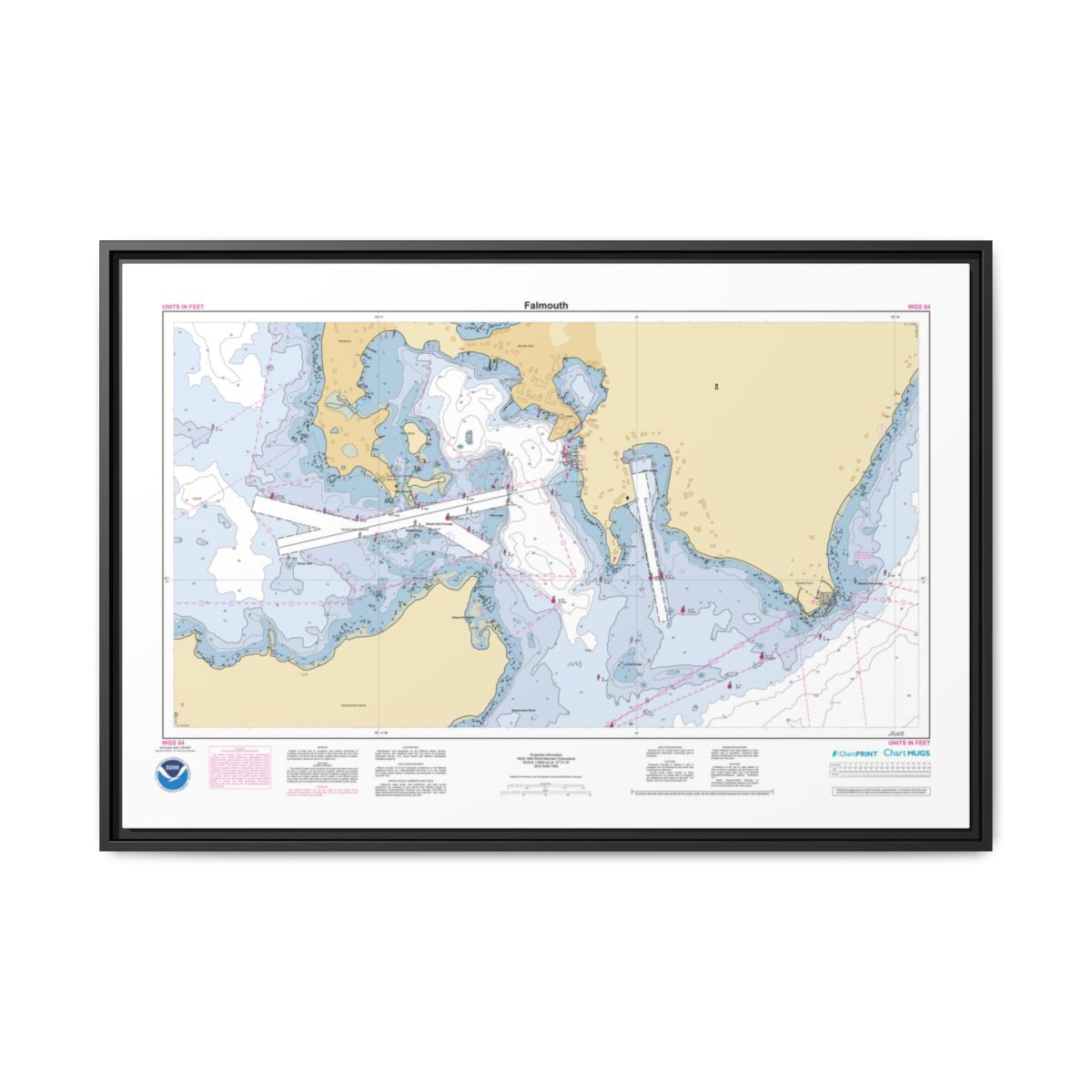 Canvas Framed Custom Chart of Falmouth - NOAA Nautical Chart 34" x 22"