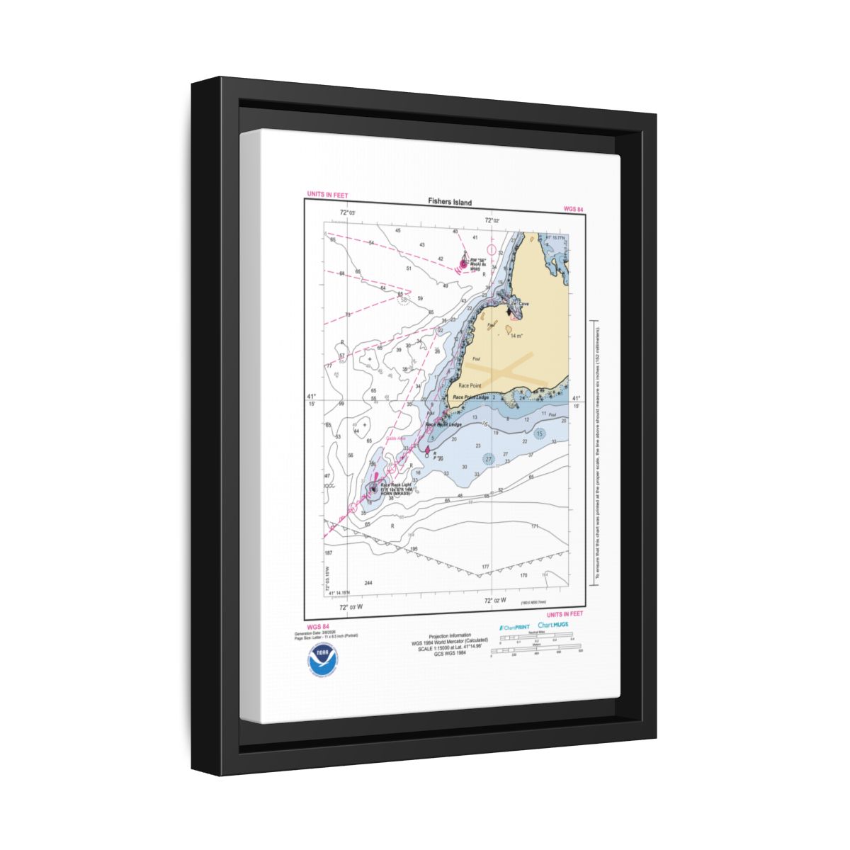 Canvas Framed Custom Chart of Fishers Island - NOAA Nautical Chart 8.5" x 11"