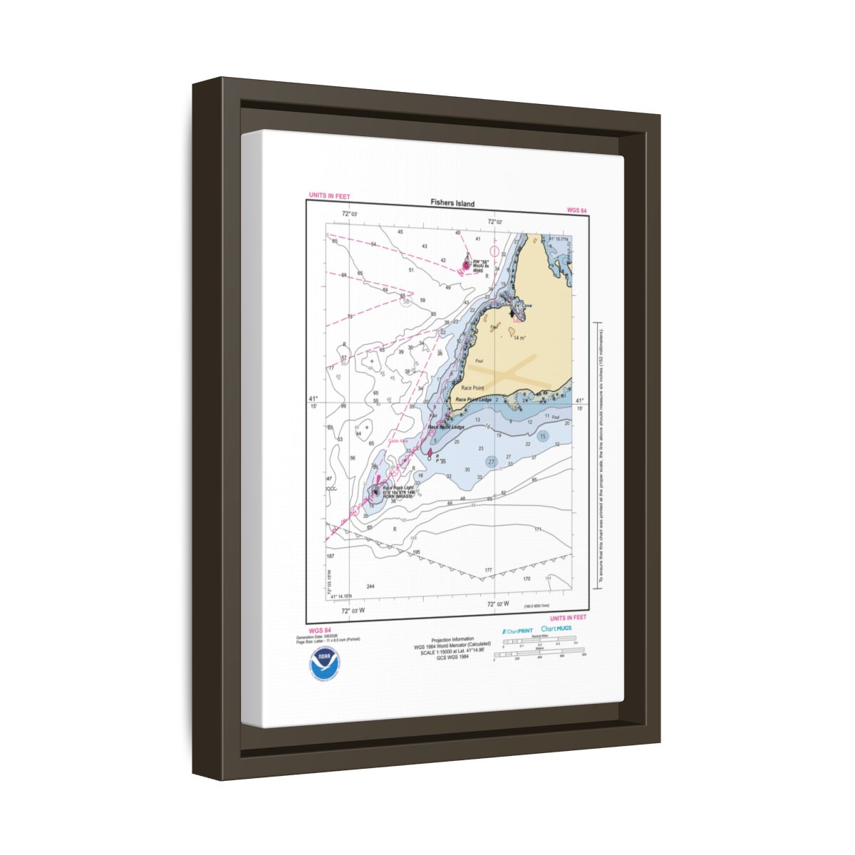 Canvas Framed Custom Chart of Fishers Island - NOAA Nautical Chart 8.5" x 11"