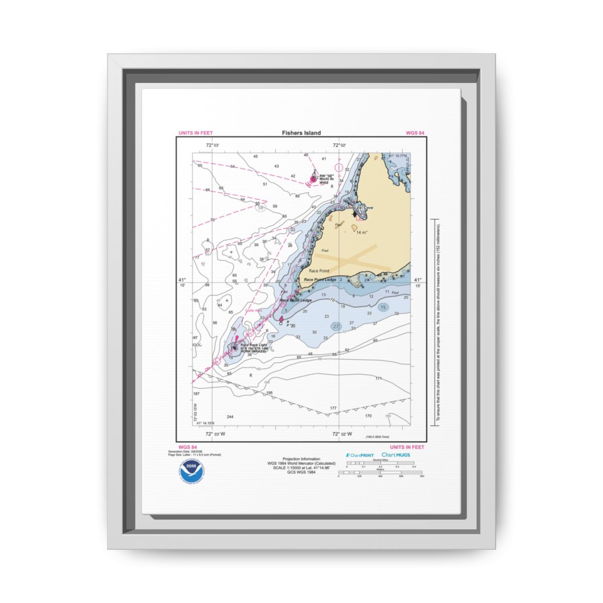 Canvas Framed Custom Chart of Fishers Island - NOAA Nautical Chart 8.5" x 11"