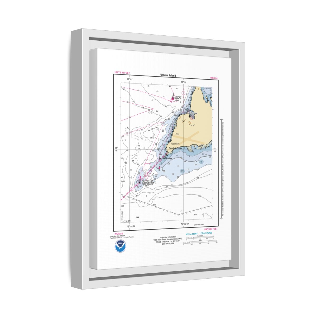 Canvas Framed Custom Chart of Fishers Island - NOAA Nautical Chart 8.5" x 11"