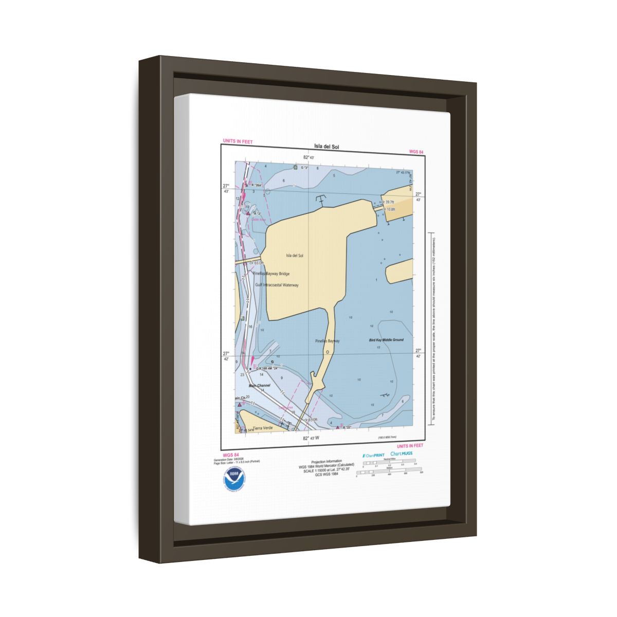 Canvas Framed Custom Chart of Isla del Sol - NOAA Nautical Chart 8.5" x 11"