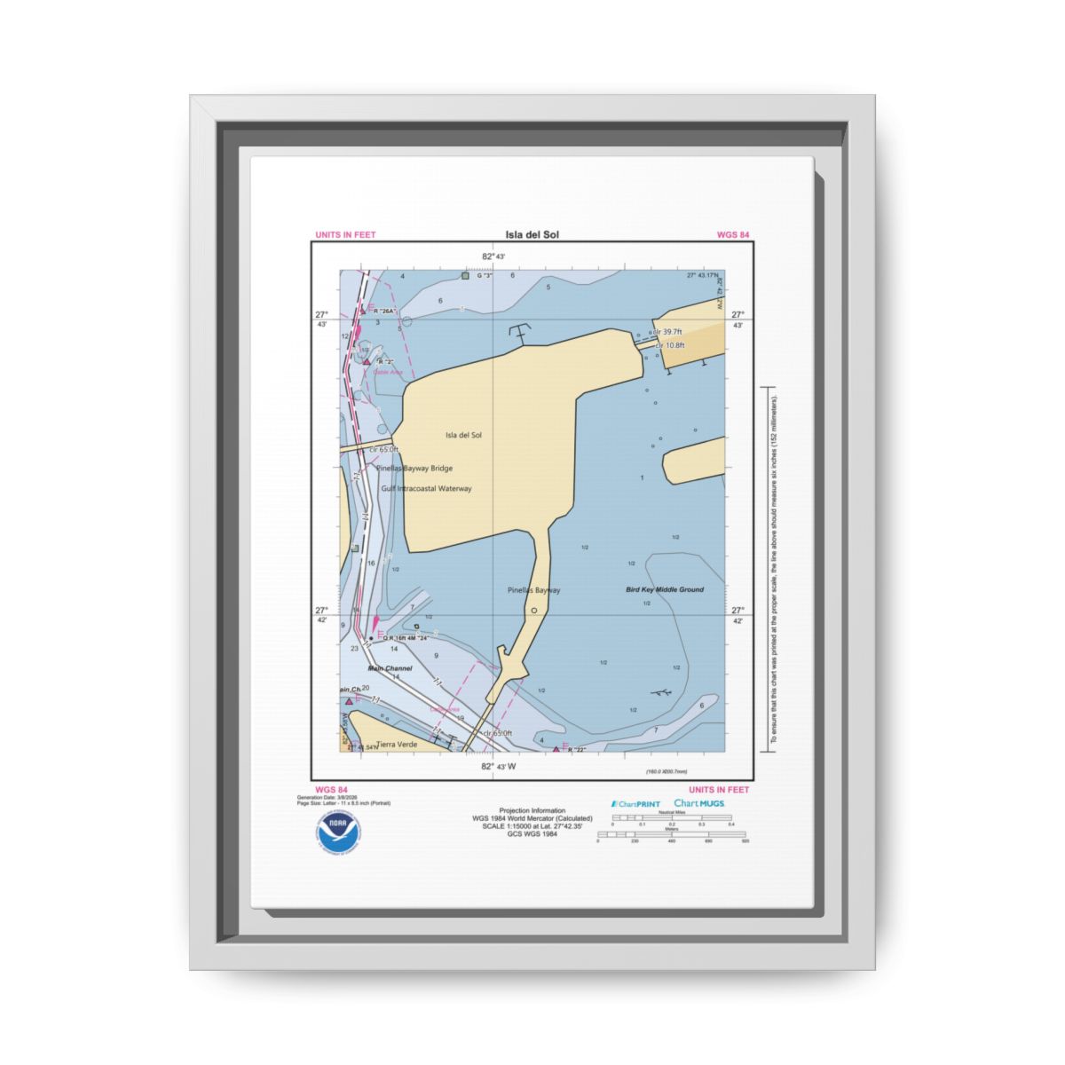 Canvas Framed Custom Chart of Isla del Sol - NOAA Nautical Chart 8.5" x 11"
