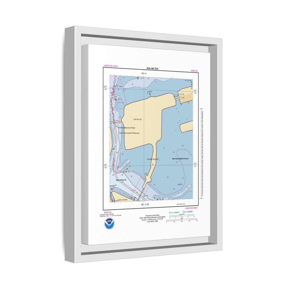 Canvas Framed Custom Chart of Isla del Sol - NOAA Nautical Chart 8.5" x 11"
