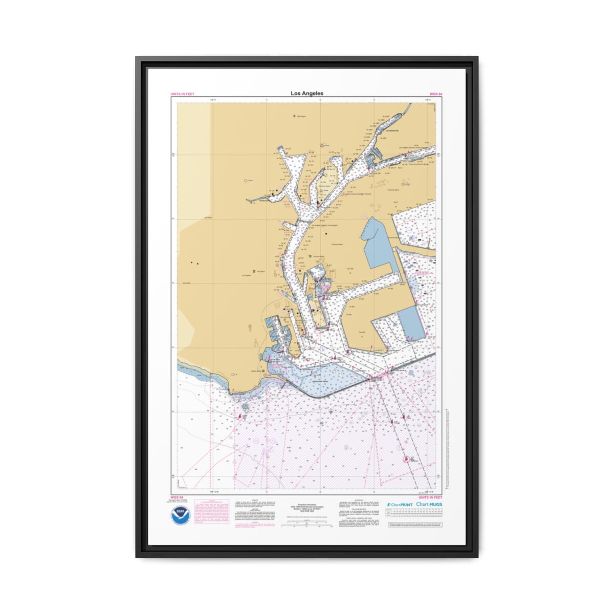 Canvas Framed Custom Chart of Los Angeles - NOAA Nautical Chart 22" x 34"