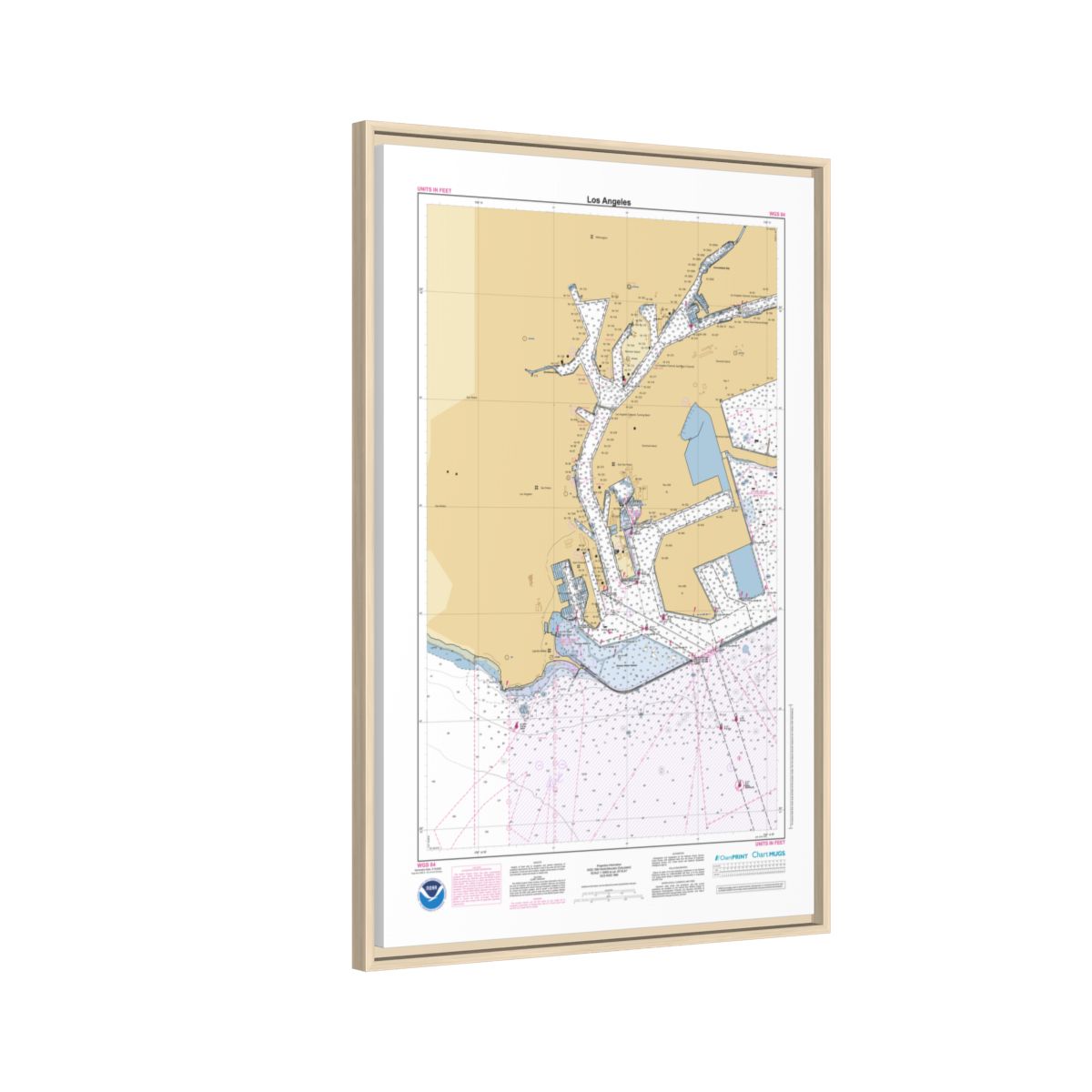 Canvas Framed Custom Chart of Los Angeles - NOAA Nautical Chart 22" x 34"