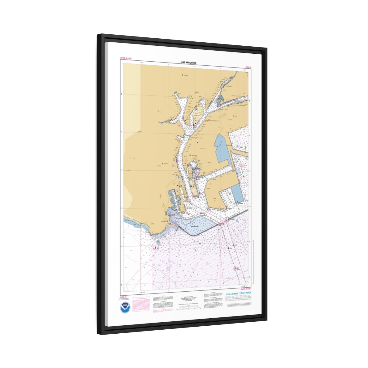 Canvas Framed Custom Chart of Los Angeles - NOAA Nautical Chart 22" x 34"