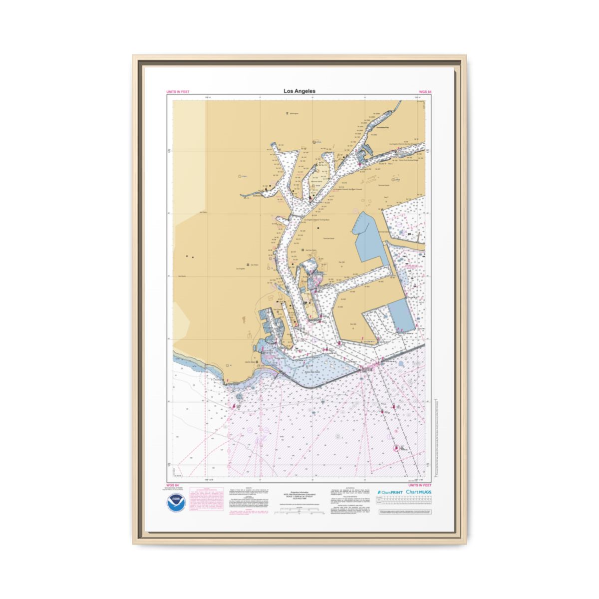 Canvas Framed Custom Chart of Los Angeles - NOAA Nautical Chart 22" x 34"