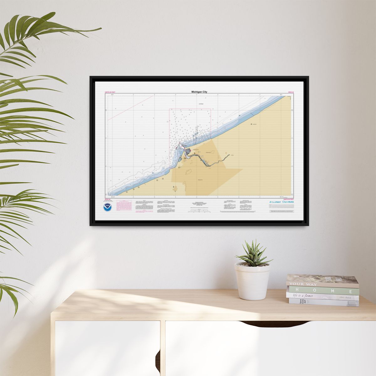 Canvas Framed Custom Chart of Michigan City - NOAA Nautical Chart 34" x 22"
