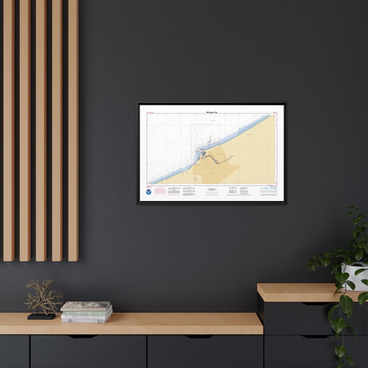 Canvas Framed Custom Chart of Michigan City - NOAA Nautical Chart 34" x 22"