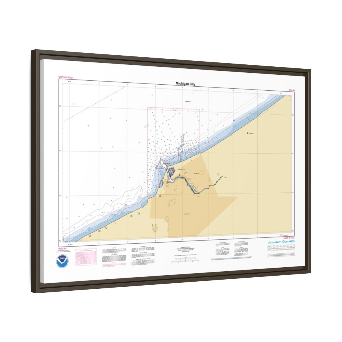 Canvas Framed Custom Chart of Michigan City - NOAA Nautical Chart 34" x 22"