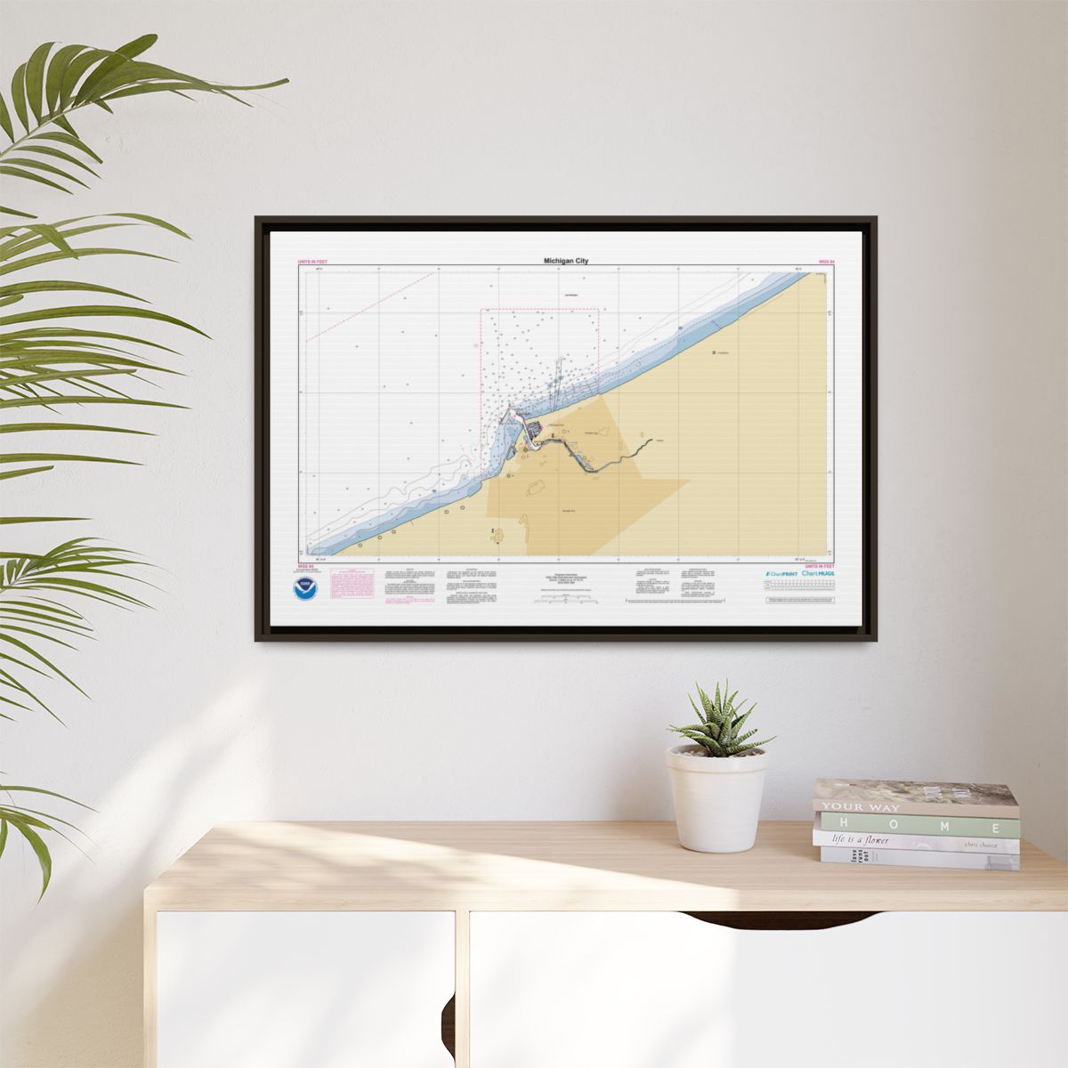 Canvas Framed Custom Chart of Michigan City - NOAA Nautical Chart 34" x 22"
