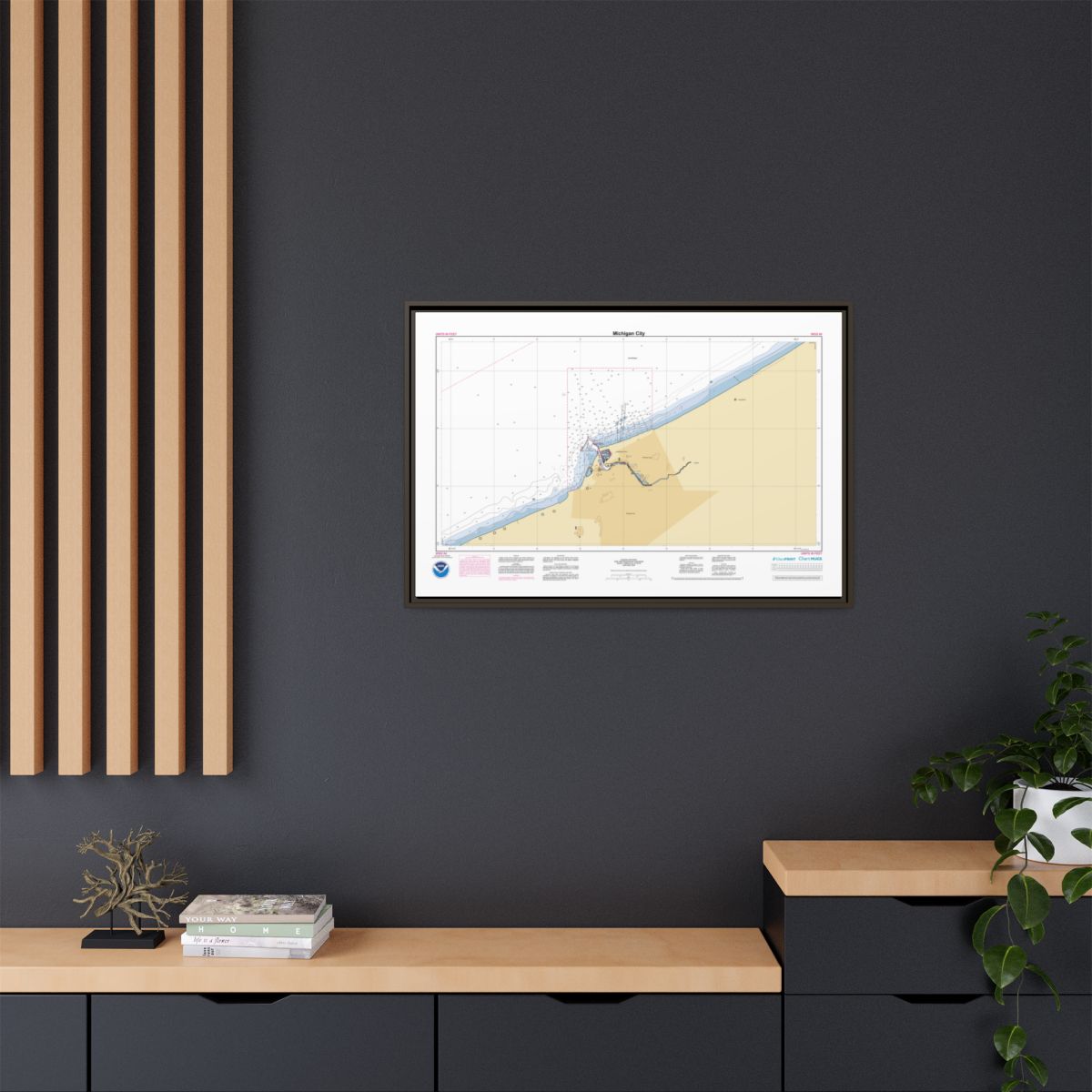Canvas Framed Custom Chart of Michigan City - NOAA Nautical Chart 34" x 22"