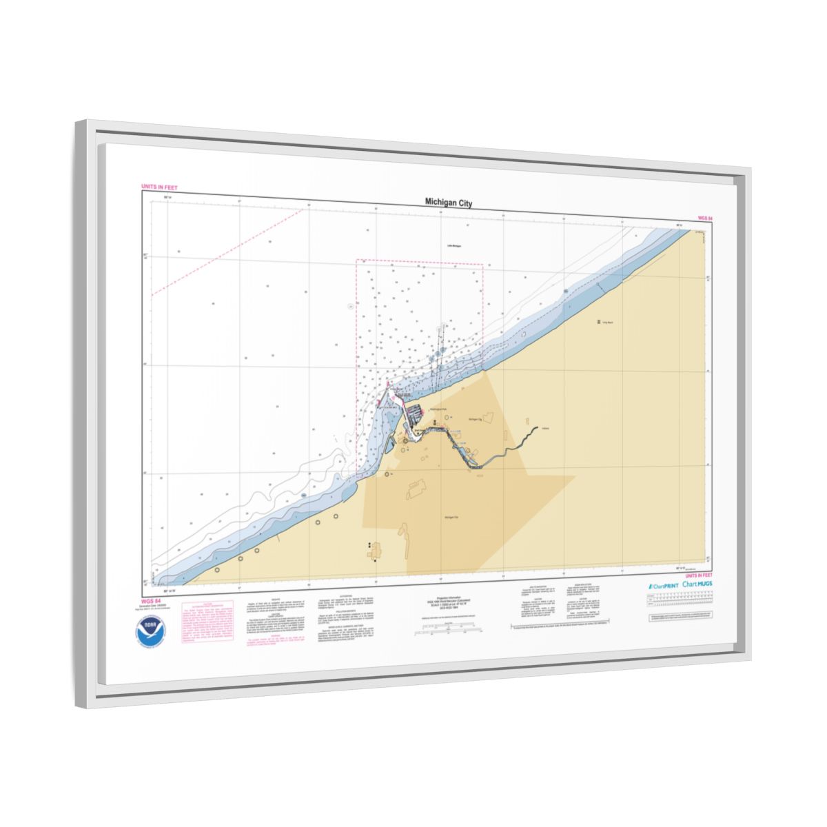 Canvas Framed Custom Chart of Michigan City - NOAA Nautical Chart 34" x 22"