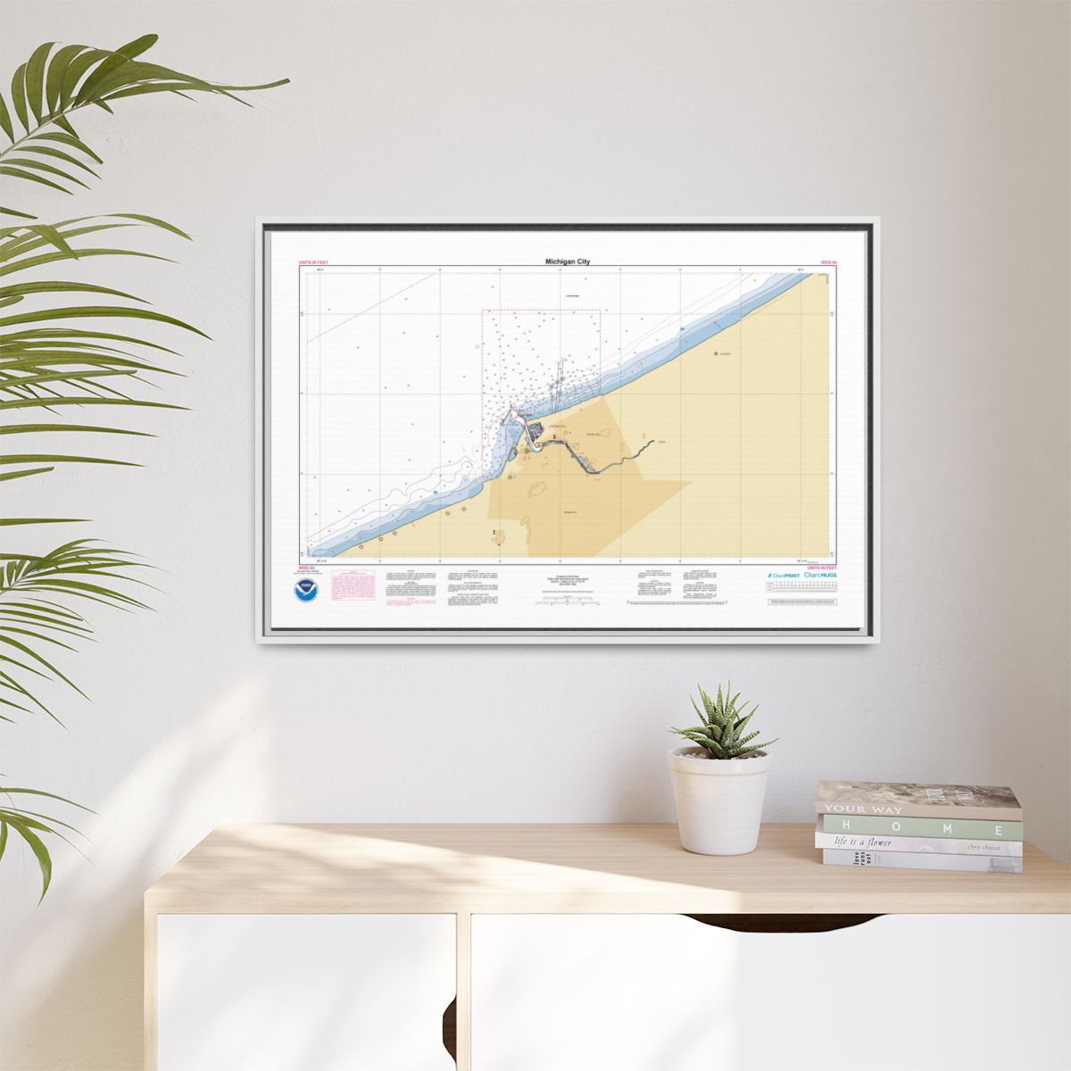 Canvas Framed Custom Chart of Michigan City - NOAA Nautical Chart 34" x 22"