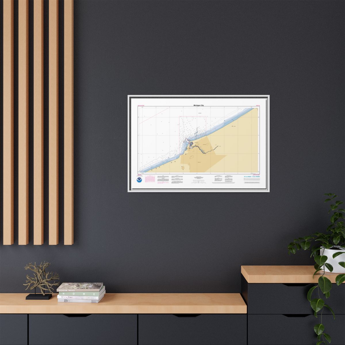 Canvas Framed Custom Chart of Michigan City - NOAA Nautical Chart 34" x 22"