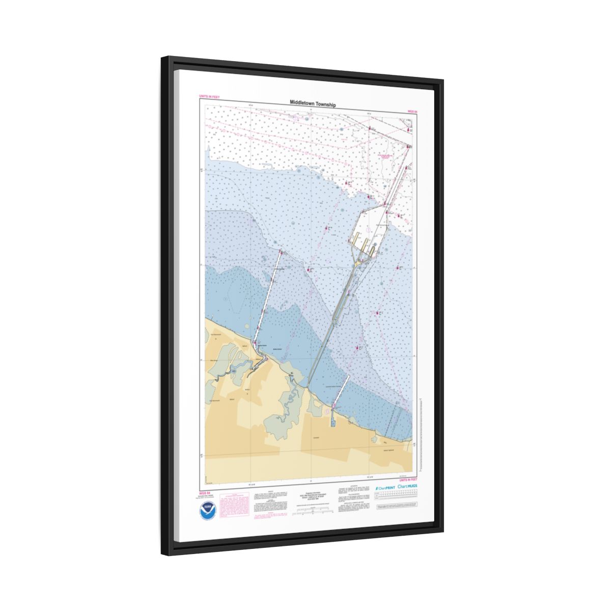 Canvas Framed Custom Chart of Middletown Township - NOAA Nautical Chart 22" x 34"