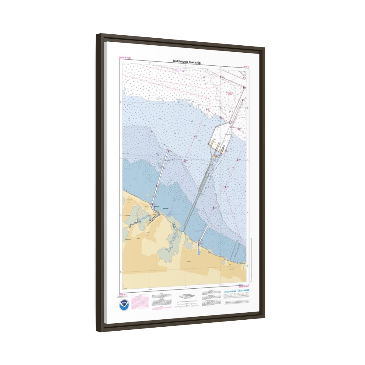 Canvas Framed Custom Chart of Middletown Township - NOAA Nautical Chart 22" x 34"
