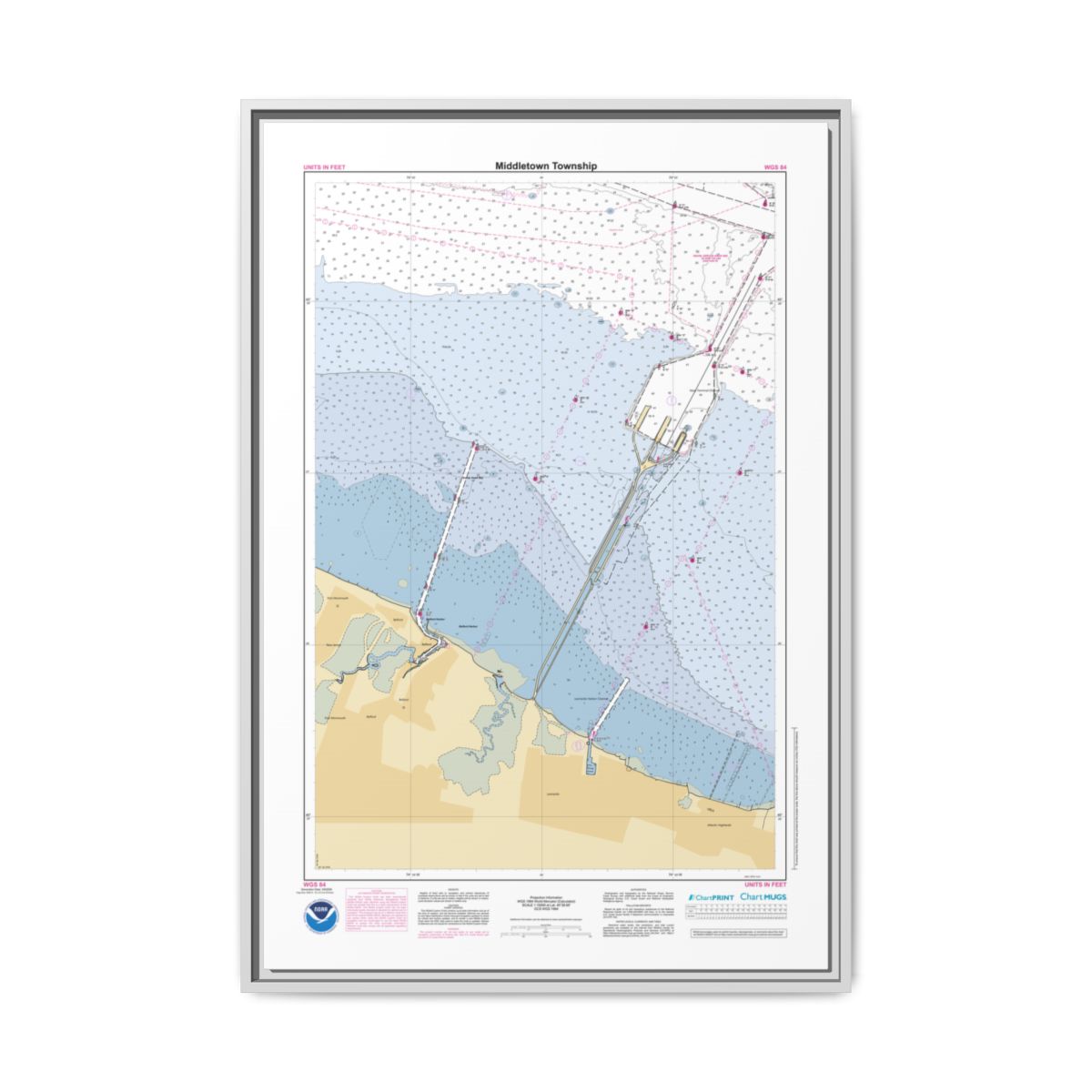 Canvas Framed Custom Chart of Middletown Township - NOAA Nautical Chart 22" x 34"