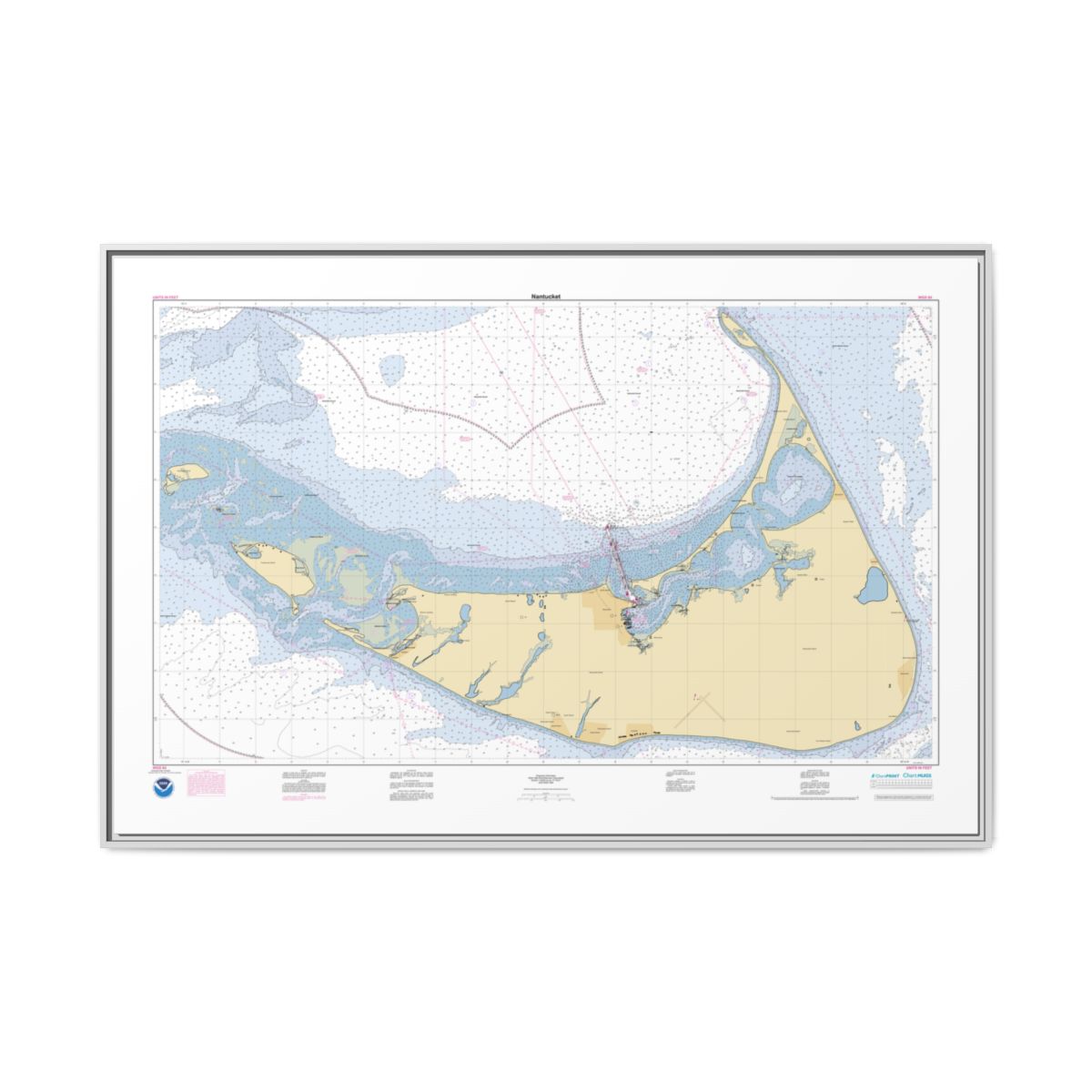 Canvas Framed Custom Chart of Nantucket - NOAA Nautical Chart 56" x 36"